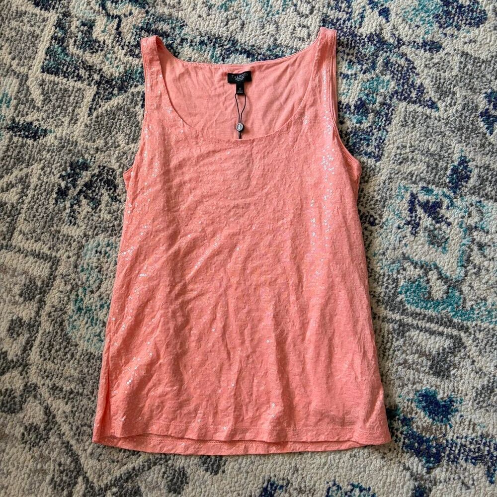 Talbots Orange Sequin Tank Top Size S Sleeveless Scoop Neck Party Glamour NWT - Picture 7 of 7